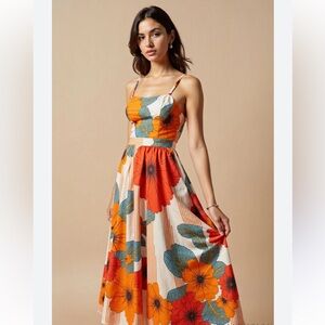 Vibrant Floral Stripes Midi Dress